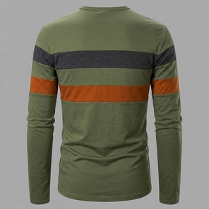 Mens Long Sleeve Striped T Shirt Fashion Color Block Henley Shirts Lightweight Cotton Knit Casual Pullover Top Tee Shirts - Product Image 4