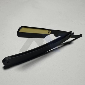 Rasoir de barbier à lame unique en acier inoxydable noir et or avec verrou pivotant pour le rasage du visage et de la barbe - Product Image 1