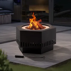 Brasero de Acero Hexagonal Moderno con Pinzas para Leña, 27.87 Pulgadas de Diámetro, Chimenea Portátil de Leña para Exteriores - Product Image 1