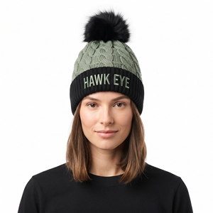 Bonnet d'hiver unisexe de haute qualité, personnalisé, bicolore, en tricot torsadé, avec logo brodé et pompon, fabrication en gros - Product Image 1