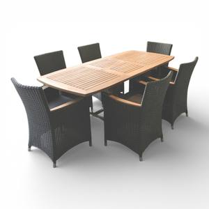 Chaise de jardin moderne en rotin PE avec accoudoirs en teck et coussin imperméable pour l'école et les parcs - Product Image 6