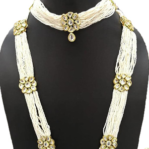 Indian Stylish Layered Pearl Rani Haar Long Kundan Necklace Zircon Alloy Jewellery Set Wedding Engagement Party <b>Gift</b> Hiphop Gold - Product Image 1