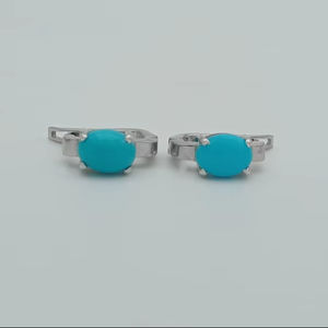 Arizona Turquoise Earrings Oval Sterling Silver Leverback Natural Gemstone Jewelry Handmade Elegant <b>Gift</b> For Women - Product Image 1