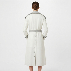 Manteau long en cuir pour femme, style trench, de qualité supérieure, avec col rabattu, vente en gros - Product Image 2