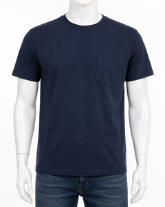 Camiseta de Hombre Azul Marino con Bolsillo, 100% Algodón, Corte Regular, Cuello Redondo, Manga Corta, Color Sólido, Tejido Jersey - Product Image 4