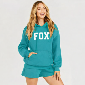 Women Oversized Solid Above <b>Knee</b> Hoodie and Shorts Set Premium Soft 100% Cotton Eco-Friendly Casual Wear - Product Image 4