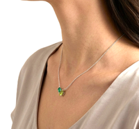 Pendentif Minimaliste Deux Pierres Émeraude Péridot Diamant Or Massif 10K 14K Élégant Bijou Fin Anniversaire Promesse Collier