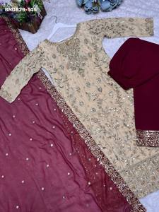 Premium Quality Party Wear Fancy <b>Silk</b> with Embroidery Sequence work Plazzo-<b>Kurta</b> & Dupatta Set Woman Fashion Supplier from India - Product Image 3