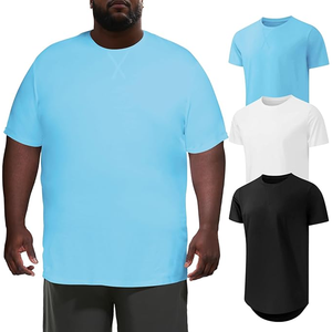 T-shirt en tricot à manches courtes pour homme, col rond, couleur unie, coupe classique, décontracté, teinture unie, bleu, blanc, noir - Product Image 1