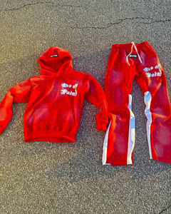 Conjunto de Sudadera con Capucha y Pantalones Anchos de Satén con Forro y Bordado de Parches, Estilo Urbano de Lujo para Hombre, Fabricado a Medida por un Fabricante de Ropa - Product Image 3