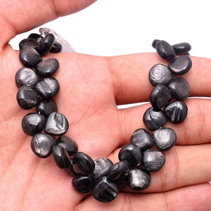 Perles de briolette en forme de cœur lisses en hyperstène AAA+ 10mm-11mm, pierres semi-précieuses en hyperstène noir naturel pour la fabrication de bijoux - Product Image 4