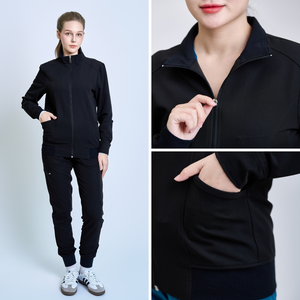 Salon de soins infirmiers chirurgicaux médicaux gommages unisexe 2 poches fermeture éclair avant Spandex/Polyester peigné tissu gommage veste - Product Image 5