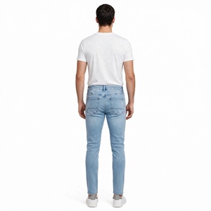 Jean en denim délavé coupe droite pour homme, décontracté, couleur unie, avec rivets, respirant, écologique, séchage rapide, taille mi-haute, été - Product Image 6