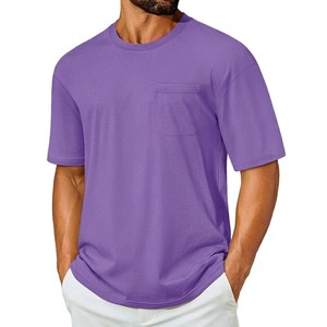 Camiseta Moderna para Hombre, Color Morado, con Bolsillo, Algodón Suave, Cuello Redondo, Manga Corta, Estilo Casual, Minimalista, Urbana, para Verano - Product Image 1