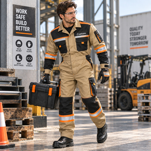 Cotton Blend Mechanic Jumpsuit With <b>Zipper</b> Front Mens <b>Heavy</b> <b>Duty</b> Work Coveralls Long Sleeve Utility Work Jumpsuit With Multiple - Product Image 4