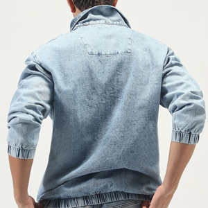 เสื้อแจ็คเก็ตยีนส์สีฟ้าอ่อนสำหรับผู้ชาย แบบซิป ปิดคอปก ทรงหลวม สไตล์ลำลอง ซักล้างแล้ว เหมาะสำหรับใส่หน้าร้อน - Product Image 5