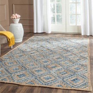 Alfombra de Yute Trenzada a Mano Estilo Costero, Patrón Geométrico, Rectangular, Tejido Plano, para Sala de Estar, Reversible, Antideslizante, Apta para Mascotas - Product Image 3