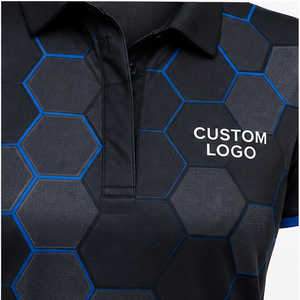 Polo Personalizado para Mujer, Diseño Hexagonal Negro y Azul, Secado Rápido, Transpirable, Manga Corta, Uniforme de Golf, WPS-0778 - Product Image 5