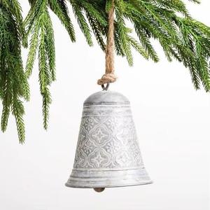 Cloche suspendue en métal rustique à motif gaufré, ornement décoratif de forme ronde, décoration de sapin de Noël faite à la main - Product Image 1