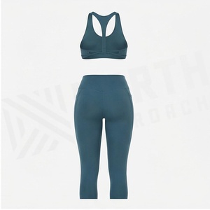 North Approach 2 Piece Yoga Set Racerback Twist <b>Top</b> High Waist Knee Length Leggings Solid Color Sweat Wicking Breathable - Product Image 2