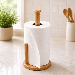 Paper <b>Towel</b> Holder Stand Freestanding Kitchen Tissue Roll Storage <b>Rack</b> holder kitchen tissue <b>rack</b> <b>wood</b> tissue roll use - Product Image 6