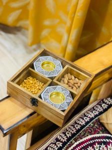 Handmade Polished Solid Wood Square Storage <b>Box</b> and Diwali <b>Hamper</b> with Divided Compartments for Nuts and 2-T Light Candle Holder - Product Image 6