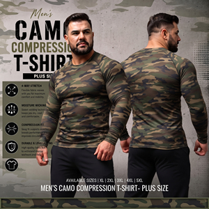 <b>Men</b> Camo Printed Long Sleeve Rash Guard Tee Plus Size Yoga Wear <b>Compression</b> <b>Shirt</b> <b>Men</b> Quick Dry Spandex Polyester Base Layer Tee - Product Image 2
