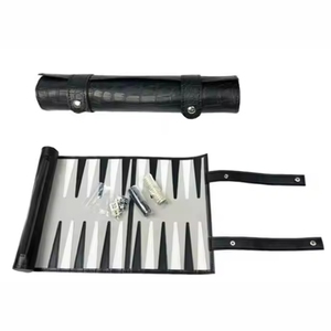 Jeu de backgammon en cuir suédé avec logo personnalisé, format voyage, plateau pliable, jeu de table professionnel de luxe - Product Image 5