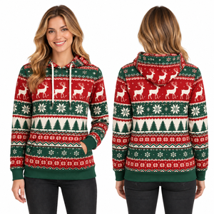 Women's Christmas Fleece Windproof Hoodie Knitted Winter Sweatshirt with Pockets Full Sleeve Hooded Design - Product Image 5