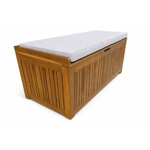 Solid Acacia Wood & Fabric Modern Outdoor Patio <b>Bench</b> <b>with</b> Built-in <b>Storage</b> Box Cushion Weather Resistant Handwoven - Product Image 5