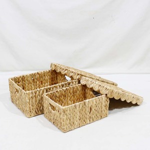 Eco-Friendly Woven Water Hyacinth Rustic <b>Rectangle</b> <b>Storage</b> <b>Basket</b> Set Lid for Home Neatening Organization Multifunction Use - Product Image 3