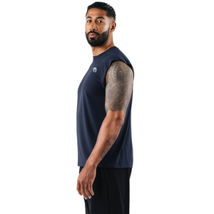 Camiseta sin mangas para hombre, ajuste holgado, para gimnasio, entrenamiento, chaleco ligero, ropa deportiva atlética, azul marino oscuro - Product Image 3