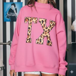Womens Pink Graphic <b>Mock</b> <b>Neck</b> Sweatshirt Oversized Fleece Casual Winter Pullover - Product Image 1