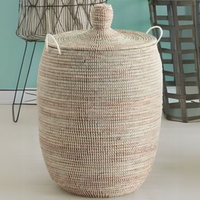 Panier de rangement rond de luxe personnalisé en jonc de mer, écologique et durable, avec couvercle, fait main, tressé, pour placard, jouets, linge sale
