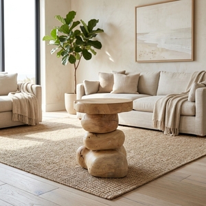 Taburete Apilable Ecológico de Raíz de Teca Natural Moderno, Taburete Decorativo de Madera para Apartamento o Muebles para el Hogar - Product Image 5