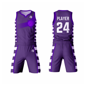 Purple Color Sublimated Printed Basketball Jersey Set V-Neck Sleeveless Moisture Wicking <b>Athletic</b> Uniform for Adults All Seasons - Product Image 1
