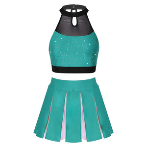 Uniforme de cheerleading scolaire personnalisé pour femme, en tissu polyester Dry Fit, haut dos nageur et jupe trapèze, costume de danse moderne pour équipe 2026 - Product Image 2