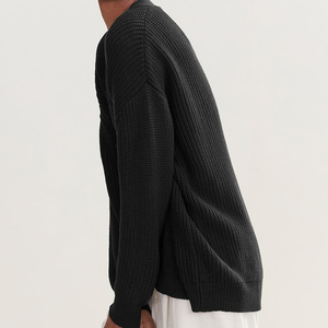 Custom Winter Oversized Black Cotton Knitted <b>Cardigan</b> Women Vintage Striped V-Neck Button Long Sleeve Casual Breathable High - Product Image 4