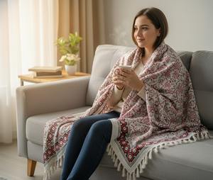 Manta de Algodón Orgánico con Estampado Indigo Ecológico Hecho a Mano - Decoración Moderna para el Hogar, Lavable a Máquina, para Sala de Estar, Sofá, Viajes - Product Image 1