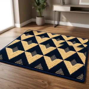 Paillasson décoratif géométrique tissé lavable bleu beige à motif zigzag dynamique triangulaire épais et élégant pour entrées résidentielles - Product Image 2