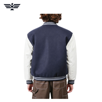 Veste de baseball pour homme en cuir véritable bleu marine et blanc, coupe-vent avec boutons-pression, style streetwear sportif