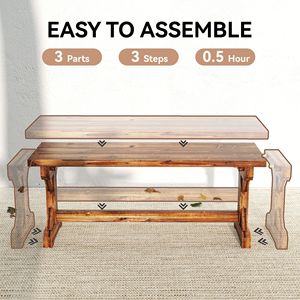 Panca Rustica da Esterno in Legno con Base a X, Panca da Giardino Senza Schienale per Portico, Parco, Panche da Patio Carbonizzate - Product Image 6