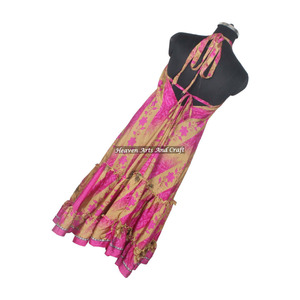 Vestido de seda vintage de aspecto elegante para mujer, vestido de seda tipo sari, elegante vestido de noche sin mangas para damas. - Product Image 6