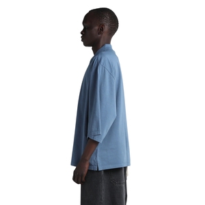 Polo Azul Oversize para Hombre, Corte Holgado, Hombros Caídos, Manga Corta, Estilo Urbano, Fabricante Mayorista - Product Image 3