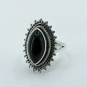 Black Onyx <b>Ring</b> 925 Sterling <b>Silver</b> Handmade Boho <b>Statement</b> Promise <b>Ring</b> for Women Natural Black Onyx Marquise July Birthstone - Product Image 2