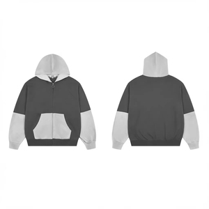 <b>Vintage</b> Color Block Zip Up Hoodie <b>Oversized</b> Cotton <b>Sweatshirt</b> for Men Streetwear Heavyweight Cotton Zip-up Men's Hoodie - Product Image 3