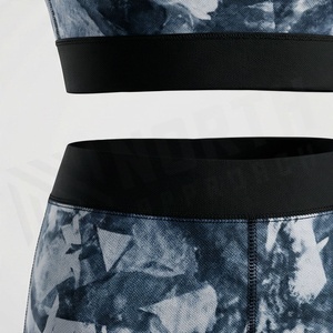 Conjunto de yoga de 2 piezas para mujer, top corto con espalda cruzada, leggings de cintura alta y largo completo, estampado de mármol azul - Product Image 5
