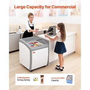 Congelatore mobile commerciale da 5,4 piedi cubi con cestello superiore, temperatura regolabile da -19 a 3°F, vetrina espositiva per gelati e frigorifero - Product Image 3