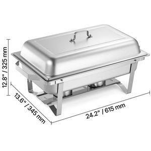 Set di 6 Chafing Dish Rettangolari in Acciaio Inossidabile da 9 Qt, Scaldavivande Completo con Manico Cavo, Attrezzatura per Mantenere il Calore - Product Image 3