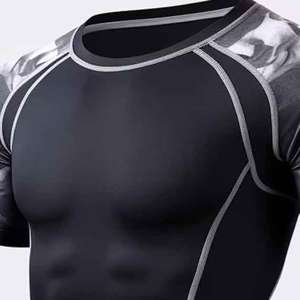 Men's Casual Summer 2pcs Set Breathable Knitted Rash Guard Short <b>Sleeve</b> Shirt and Solid <b>Compression</b> Shorts Sets - Product Image 3
